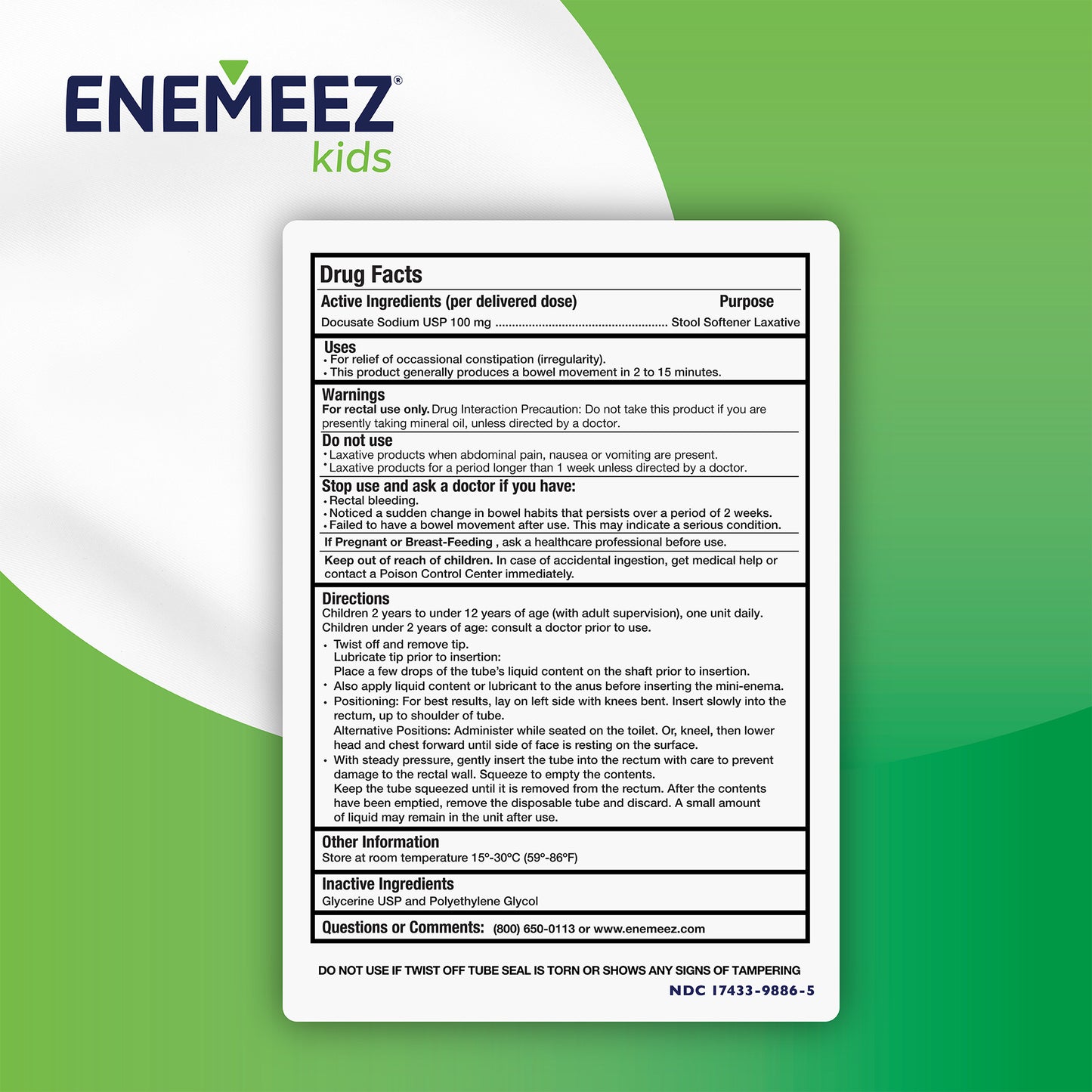 ENEMEEZ® Kid's, Docusate Sodium 100mg per Delivered Dose, 5 Count